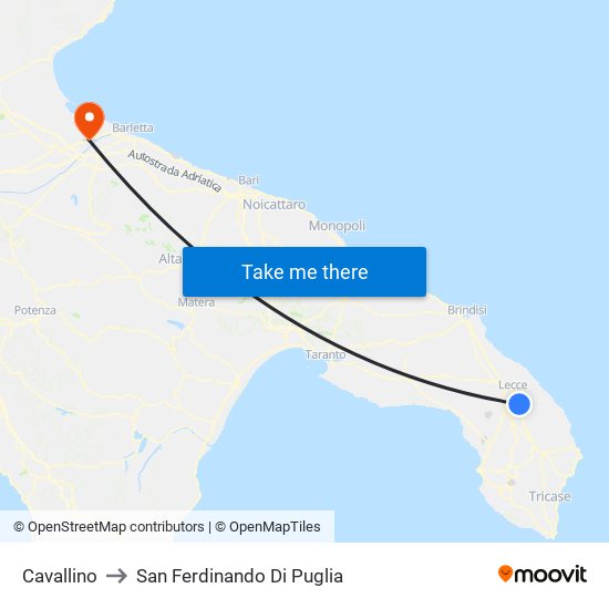 Cavallino to San Ferdinando Di Puglia map