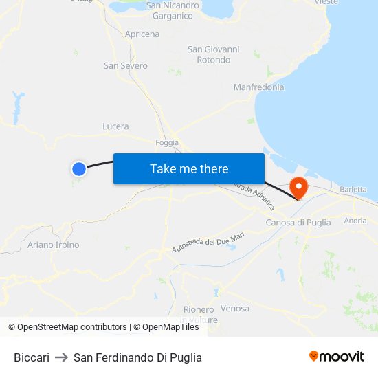 Biccari to San Ferdinando Di Puglia map