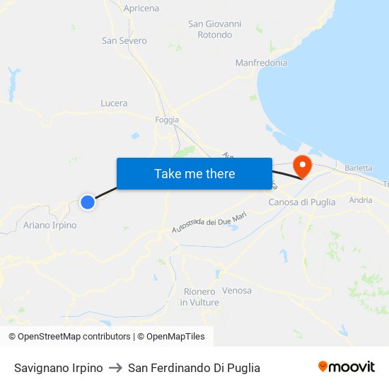 Savignano Irpino to San Ferdinando Di Puglia map
