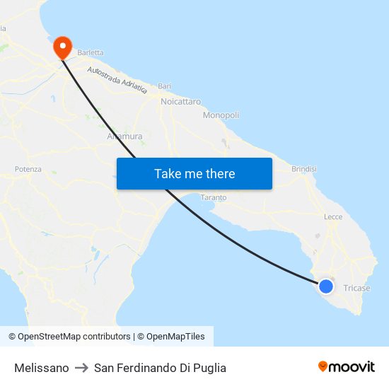 Melissano to San Ferdinando Di Puglia map