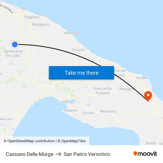 Cassano Delle Murge to San Pietro Vernotico map