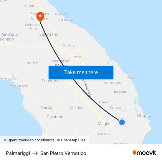 Palmariggi to San Pietro Vernotico map