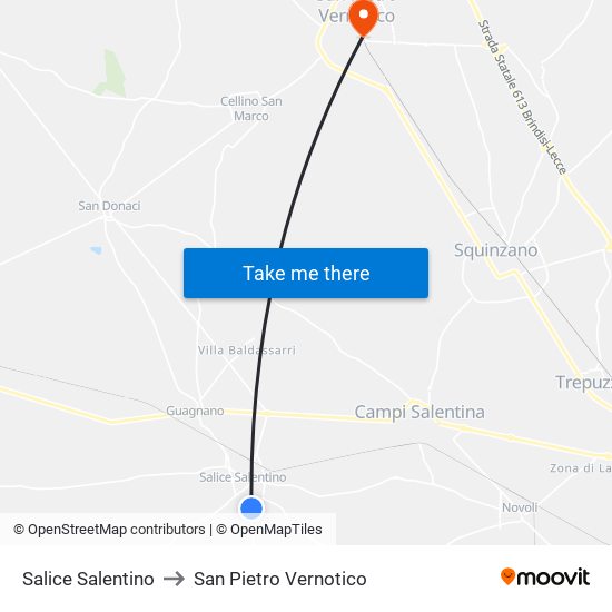 Salice Salentino to San Pietro Vernotico map