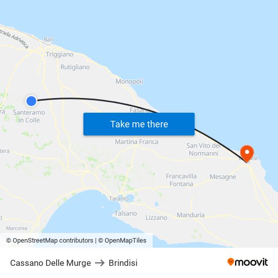 Cassano Delle Murge to Brindisi map