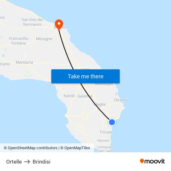 Ortelle to Brindisi map