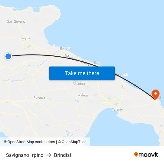 Savignano Irpino to Brindisi map