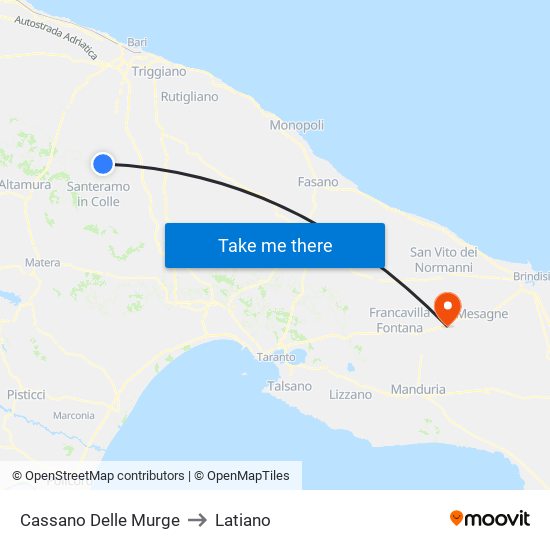 Cassano Delle Murge to Latiano map