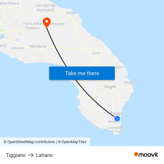 Tiggiano to Latiano map