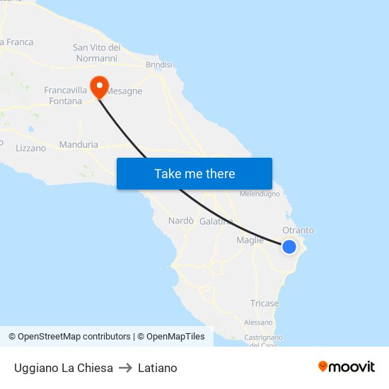 Uggiano La Chiesa to Latiano map