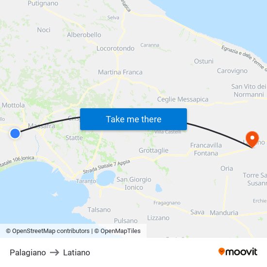 Palagiano to Latiano map