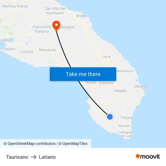 Taurisano to Latiano map