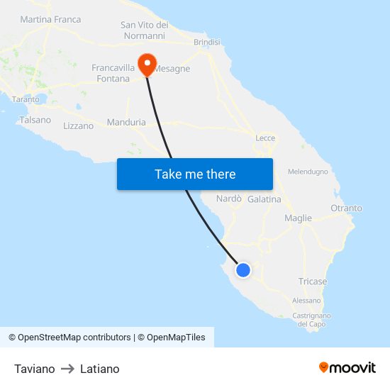 Taviano to Latiano map