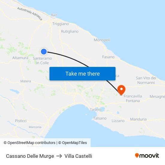 Cassano Delle Murge to Villa Castelli map