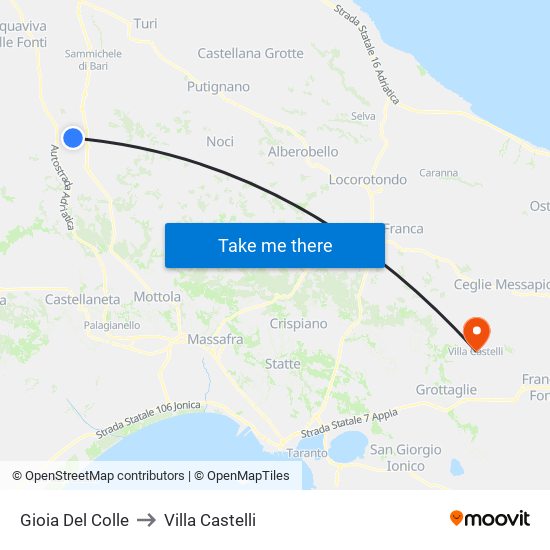 Gioia Del Colle to Villa Castelli map