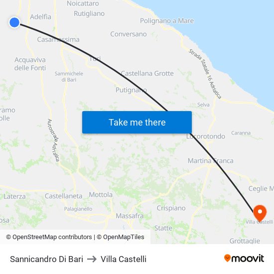 Sannicandro Di Bari to Villa Castelli map