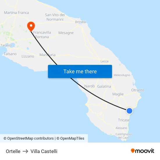 Ortelle to Villa Castelli map