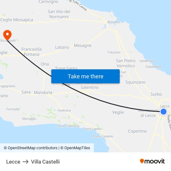 Lecce to Villa Castelli map