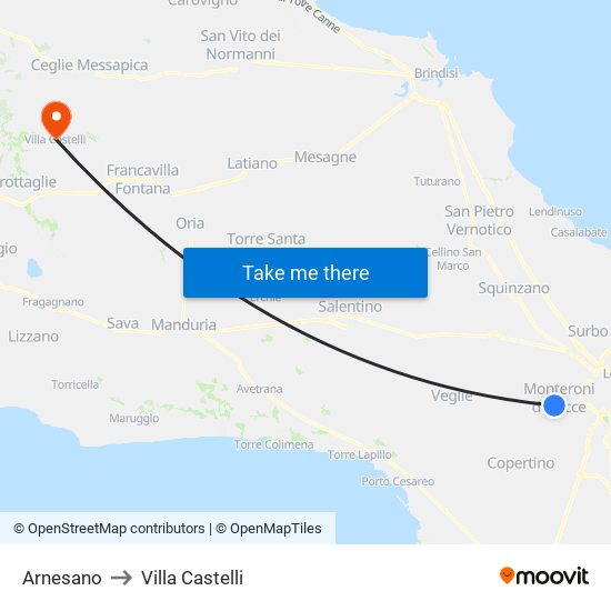 Arnesano to Villa Castelli map