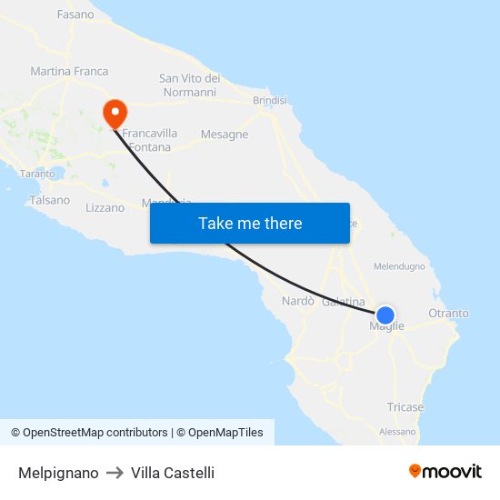 Melpignano to Villa Castelli map