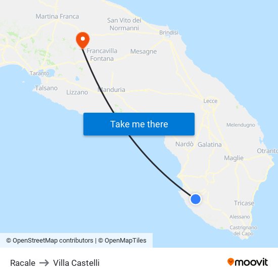 Racale to Villa Castelli map