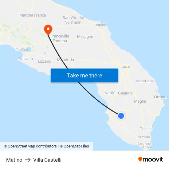 Matino to Villa Castelli map