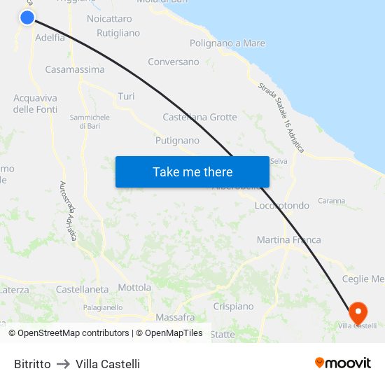Bitritto to Villa Castelli map