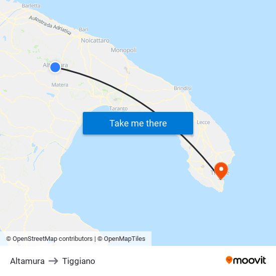 Altamura to Tiggiano map