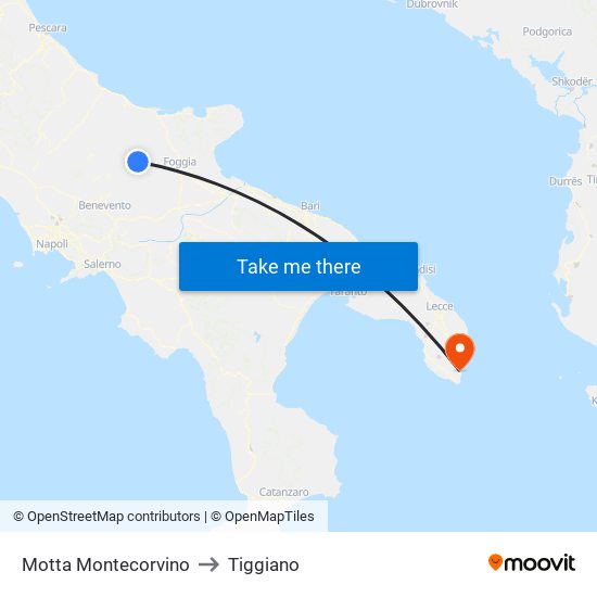 Motta Montecorvino to Tiggiano map