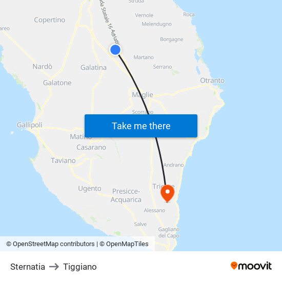 Sternatia to Tiggiano map