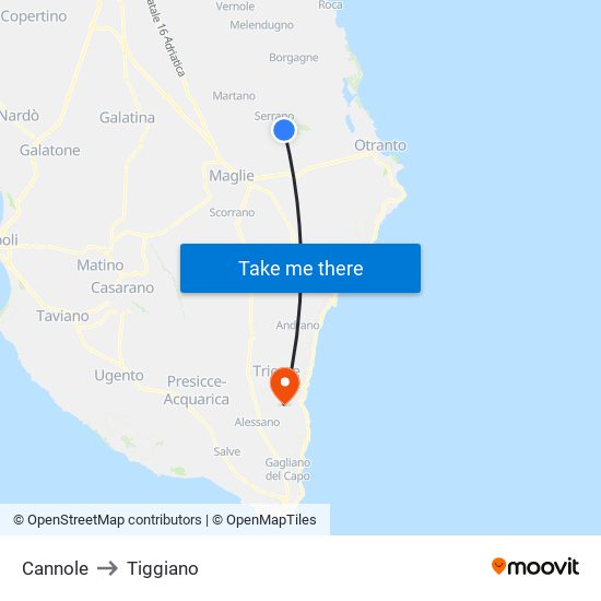 Cannole to Tiggiano map