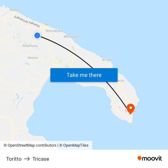 Toritto to Tricase map