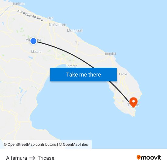 Altamura to Tricase map