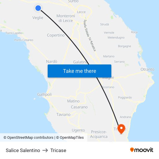 Salice Salentino to Tricase map