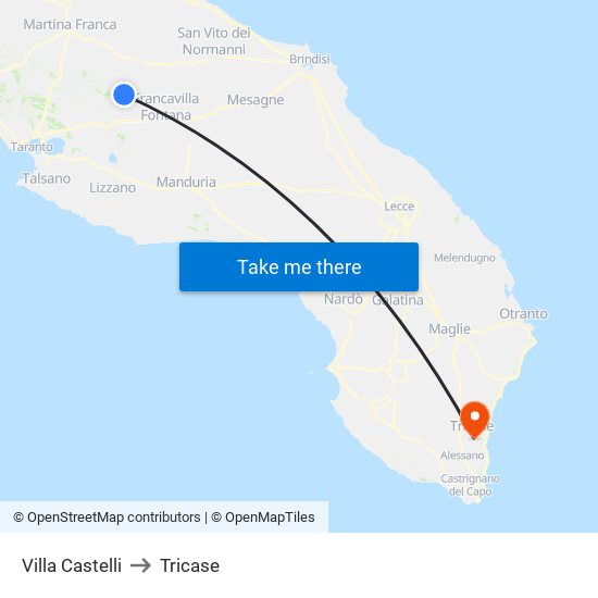 Villa Castelli to Tricase map