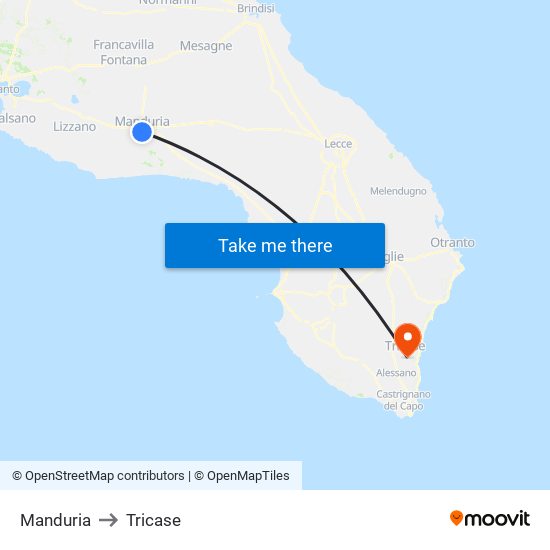 Manduria to Tricase map