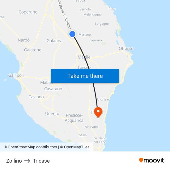 Zollino to Tricase map