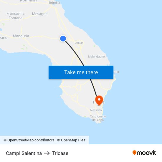 Campi Salentina to Tricase map