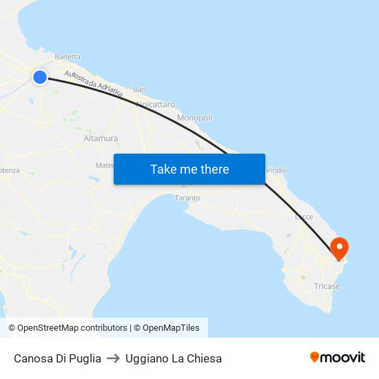 Canosa Di Puglia to Uggiano La Chiesa map