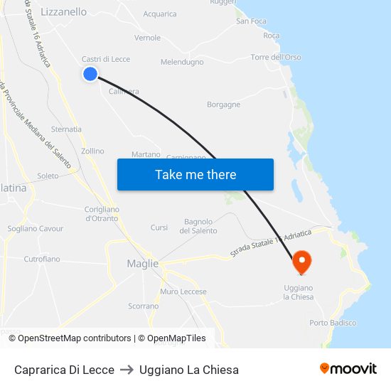 Caprarica Di Lecce to Uggiano La Chiesa map
