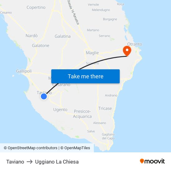 Taviano to Uggiano La Chiesa map