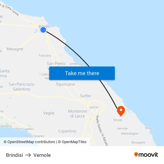 Brindisi to Vernole map