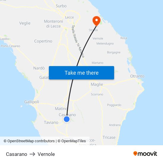 Casarano to Vernole map