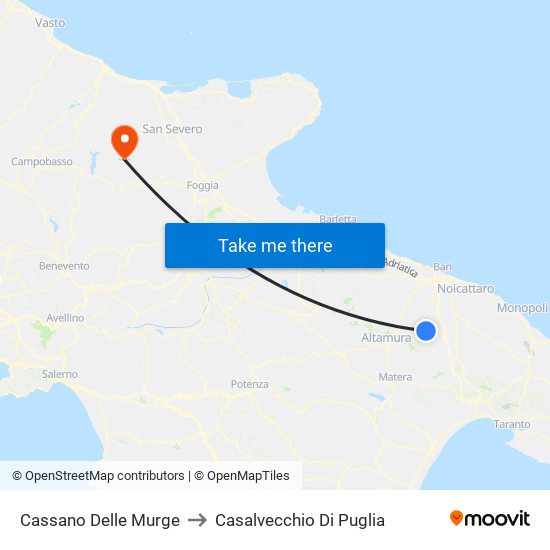 Cassano Delle Murge to Casalvecchio Di Puglia map