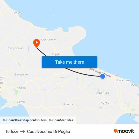 Terlizzi to Casalvecchio Di Puglia map