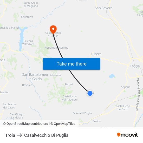 Troia to Casalvecchio Di Puglia map