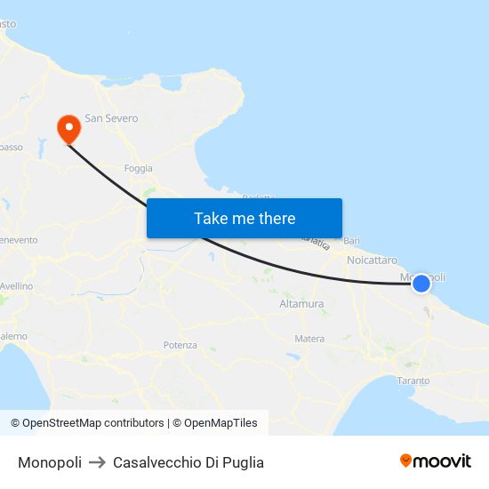 Monopoli to Casalvecchio Di Puglia map