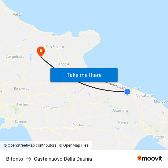 Bitonto to Castelnuovo Della Daunia map