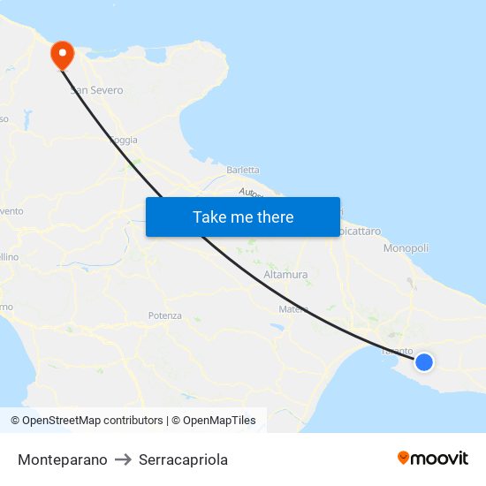 Monteparano to Serracapriola map