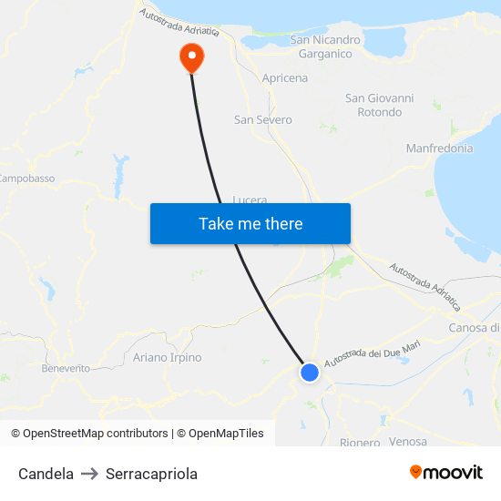 Candela to Serracapriola map