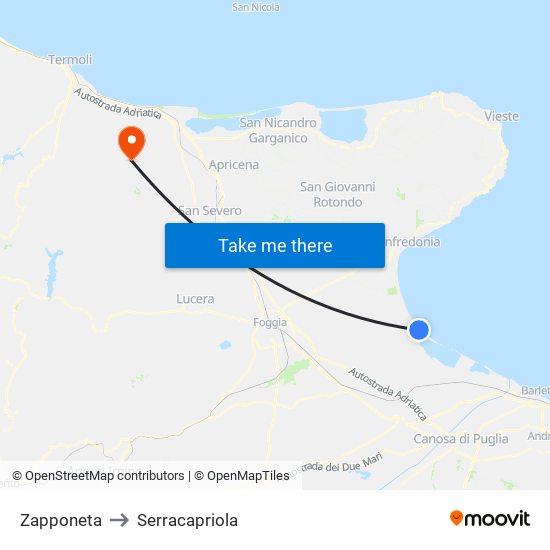 Zapponeta to Serracapriola map